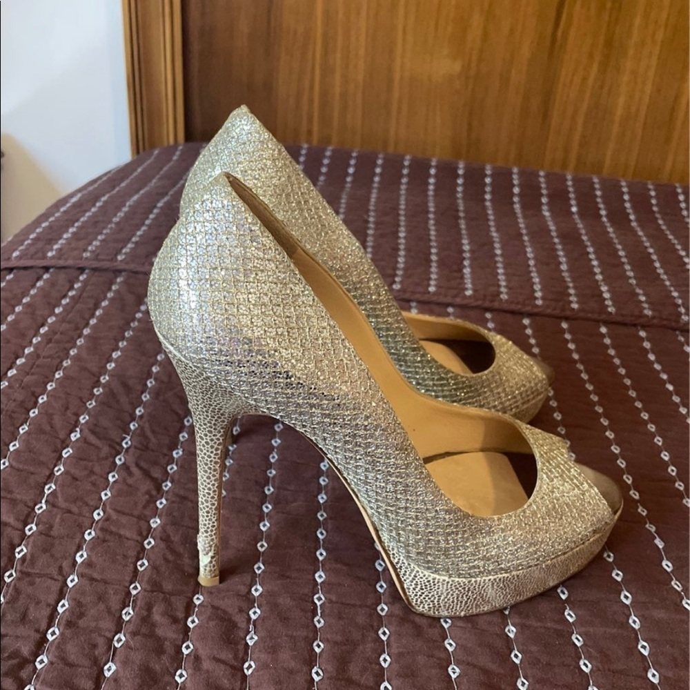 Jimmy Choo (39.5) Glitter Peep Toe Heel